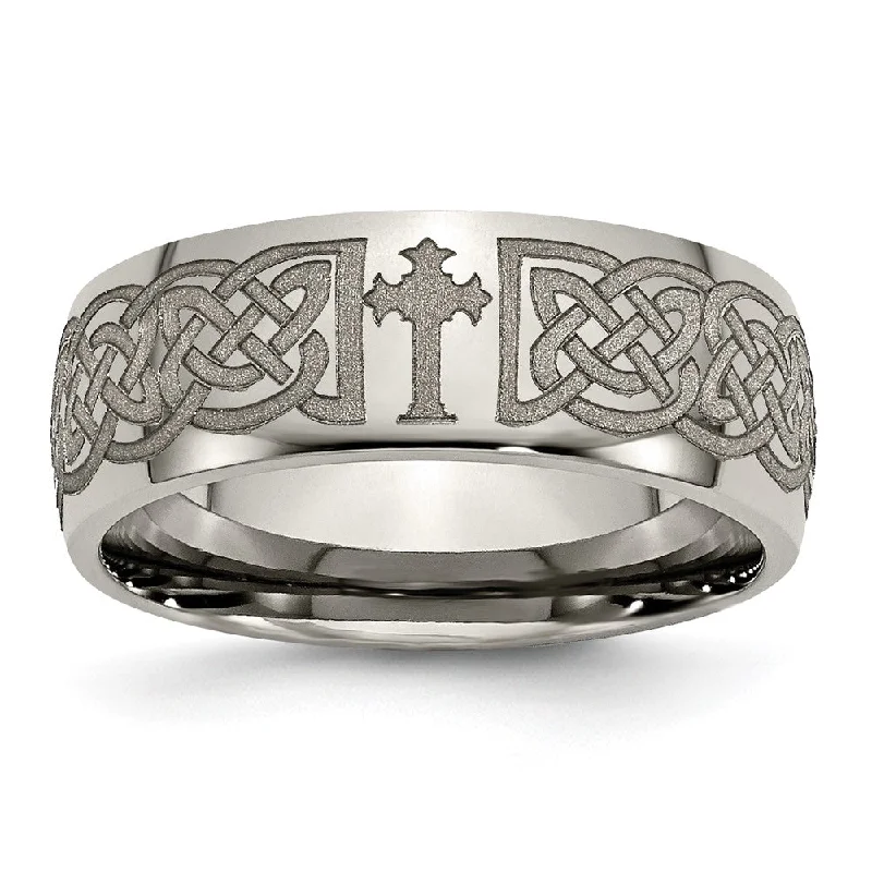 Save On Luxury Jewelry Pieces – Limited-Time Offers 8mm Titanium Etched & Polished Celtic Cross Domed Standard Fit Band Save On Luxury Jewelry Pieces – Limited-Time Offers 8mm Titanium Etched & Polished Celtic Cross Domed Standard Fit Band
