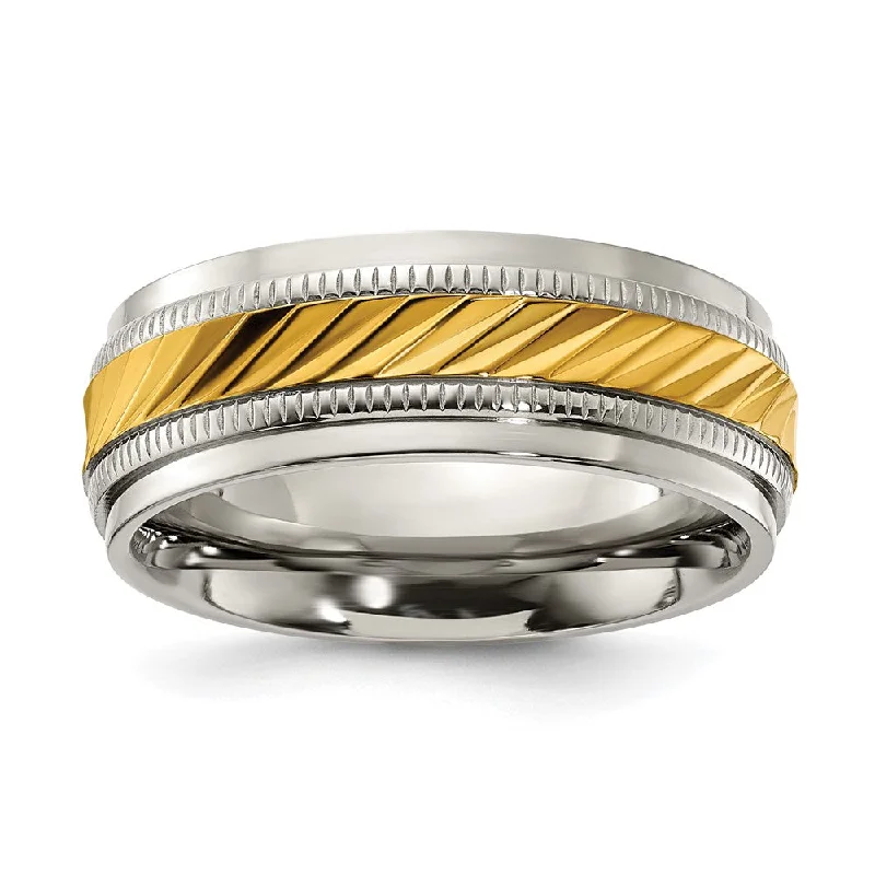 Luxury Meets Affordability – Jewelry Sale Now Live 8mm Titanium & Gold Tone Plated Grooved Standard Fit Band