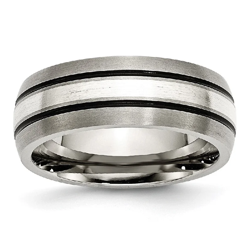 Limited-Time Jewelry Sale – Don't Miss These Deals 8mm Titanium & Sterling Silver Inlay Antiqued/Brushed Grooved Band Limited-Time Jewelry Sale – Don't Miss These Deals 8mm Titanium & Sterling Silver Inlay Antiqued/Brushed Grooved Band