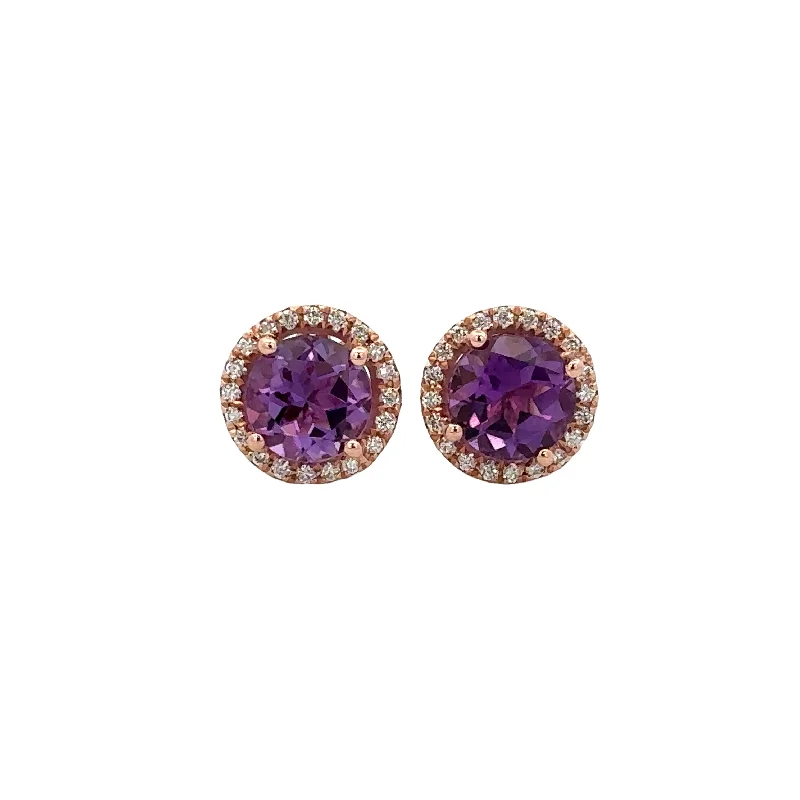 Shop Dazzling Jewelry With Special Promotional Discounts Amethyst and Diamond Stud Earrrings in Rose Gold Shop Dazzling Jewelry With Special Promotional Discounts Amethyst and Diamond Stud Earrrings in Rose Gold