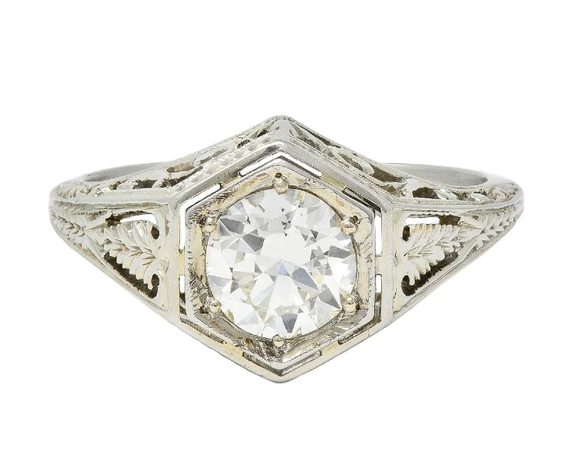 Art Deco 0.77 CTW Diamond 18 Karat Gold Vintage Foliate Engagement Ring