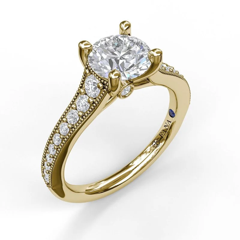 Special Deals On Handcrafted And Designer Jewelry Classic Diamond Engagement Ring with Detailed Milgrain Band