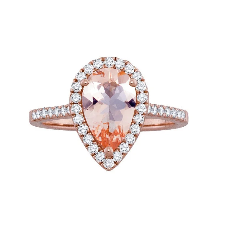 Unbeatable Offers On Luxury And Everyday Jewelry Color Sensations 7X10MM Pear Morganite and Diamond Halo Engagement Ring in 14KT Rose Gold Unbeatable Offers On Luxury And Everyday Jewelry Color Sensations 7X10MM Pear Morganite and Diamond Halo Engagement Ring in 14KT Rose Gold