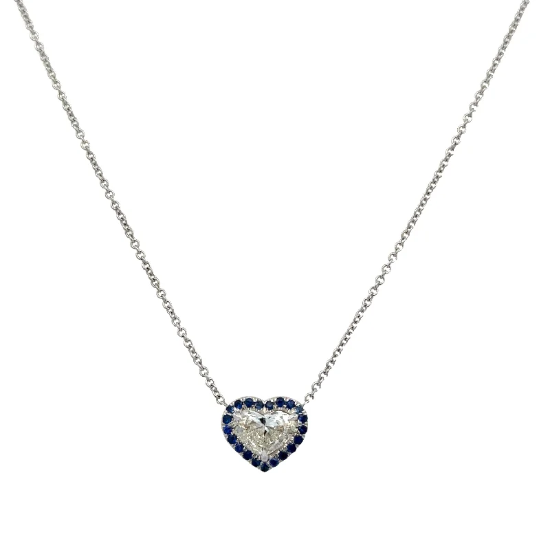 Diamond Heart and Sapphire Necklace in 18k White Gold