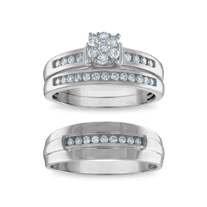 Elegant Jewelry At Unbeatable Offers – Shop Before It's Gone EcoLove 1/2 CTW Lab Grown Diamond Cluster Wedding Trio Set in 10KT White Gold