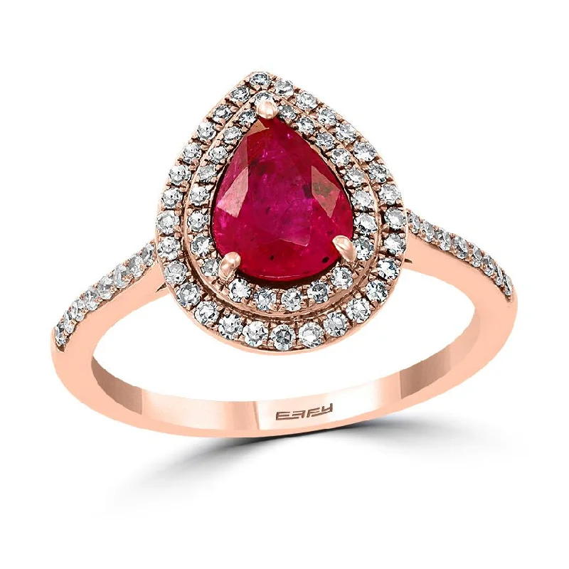 Luxury Jewelry At Budget-Friendly Prices – Grab Yours Now EFFY 8X6MM Pear Ruby and Diamond Gem Stone Halo Engagement Ring in 14KT Rose Gold Luxury Jewelry At Budget-Friendly Prices – Grab Yours Now EFFY 8X6MM Pear Ruby and Diamond Gem Stone Halo Engagement Ring in 14KT Rose Gold