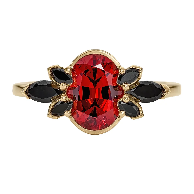 Flowers of Evil Red Garnet & Black Diamond Engagement Ring