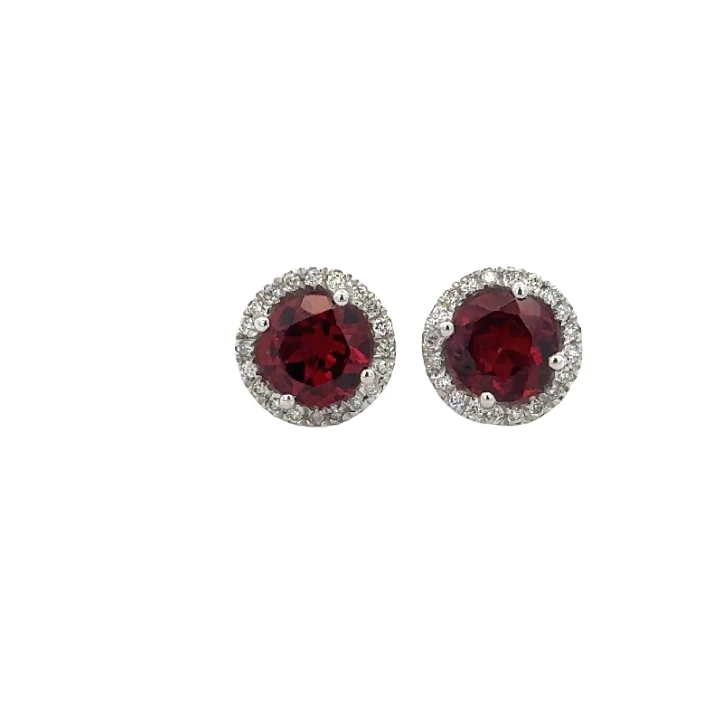Exclusive Jewelry Bundles At Discounted Rates Garnet and Diamond Stud Earrings in White Gold