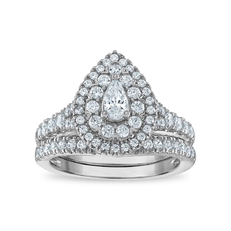 Grab Your Favorite Jewelry At The Lowest Prices LoveSong EcoLove 1 1/4 CTW Lab Grown Diamond Halo Bridal Set in 10KT White Gold Grab Your Favorite Jewelry At The Lowest Prices LoveSong EcoLove 1 1/4 CTW Lab Grown Diamond Halo Bridal Set in 10KT White Gold