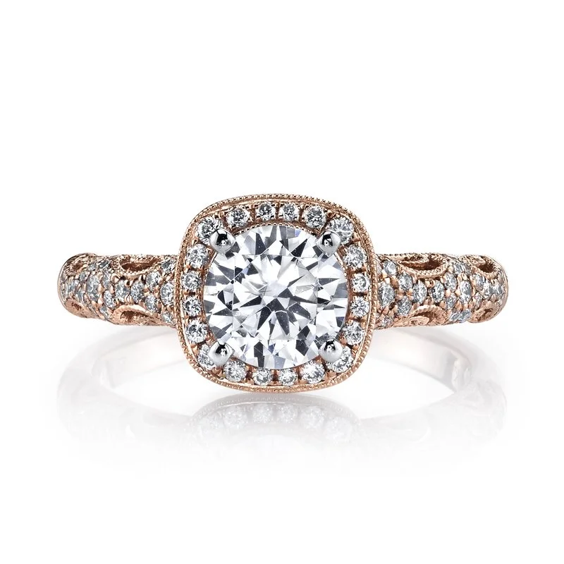 Mars Bridal Signature Cushion Halo with Filigree & Milgrain Detailing Diamond Engagement Ring 25870