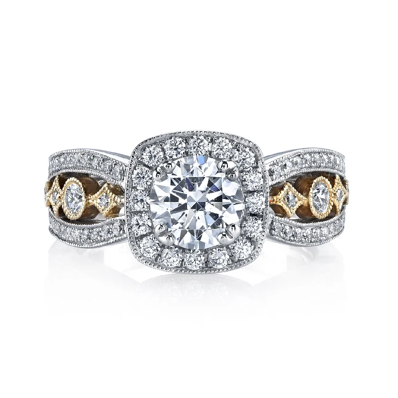 Dainty Floral Jewelry For Feminine Elegance Mars Bridal Timeless Two-Tone Cushion Halo w/ Crown & Intricate Filagree Detail Diamond Engagement Ring 26047TT Dainty Floral Jewelry For Feminine Elegance Mars Bridal Timeless Two-Tone Cushion Halo w/ Crown & Intricate Filagree Detail Diamond Engagement Ring 26047TT