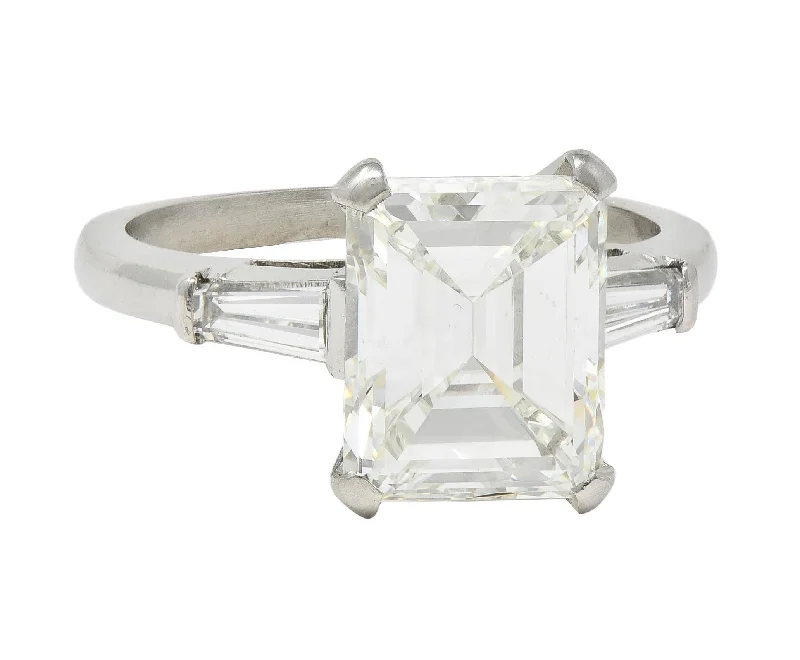 Unmissable Discounts On Timeless Jewelry Pieces Mid-Century 4.12 CTW Emerald Cut Diamond Platinum Three Stone Vintage Engagement Ring GIA