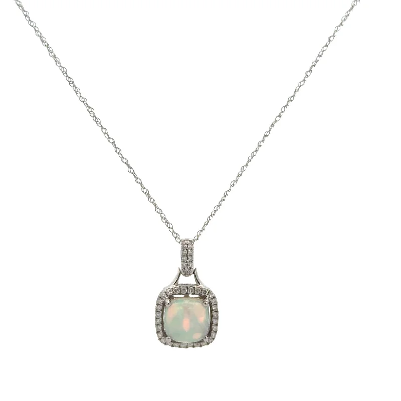 Final Call – Shop Exquisite Jewelry Before It's Gone Opal and Diamond Pendant in White Gold Final Call – Shop Exquisite Jewelry Before It's Gone Opal and Diamond Pendant in White Gold