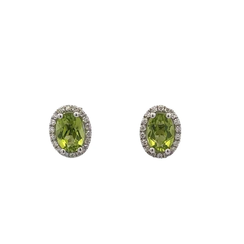 Elegant Jewelry At Unbeatable Offers – Shop Before It's Gone Oval Cut Peridot and Diamond Stud Earrings in White Gold