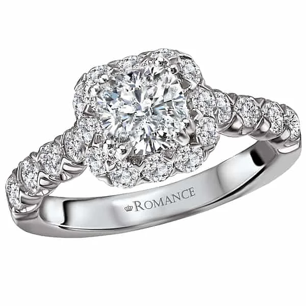 Romance Cushion Halo for Round Center Engagement Ring