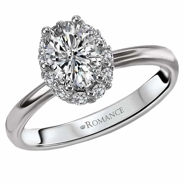 Romance Oval Halo Engagement Ring with Smooth Shoulders