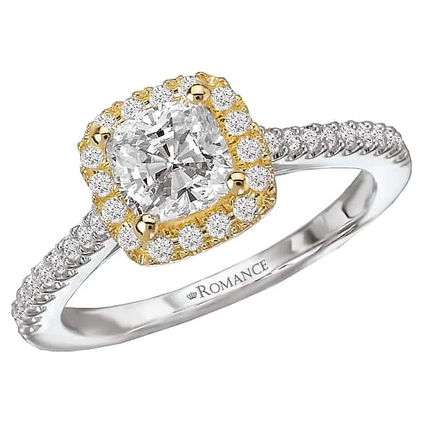 Romance Two-Tone Cushion Halo Engagement Ring