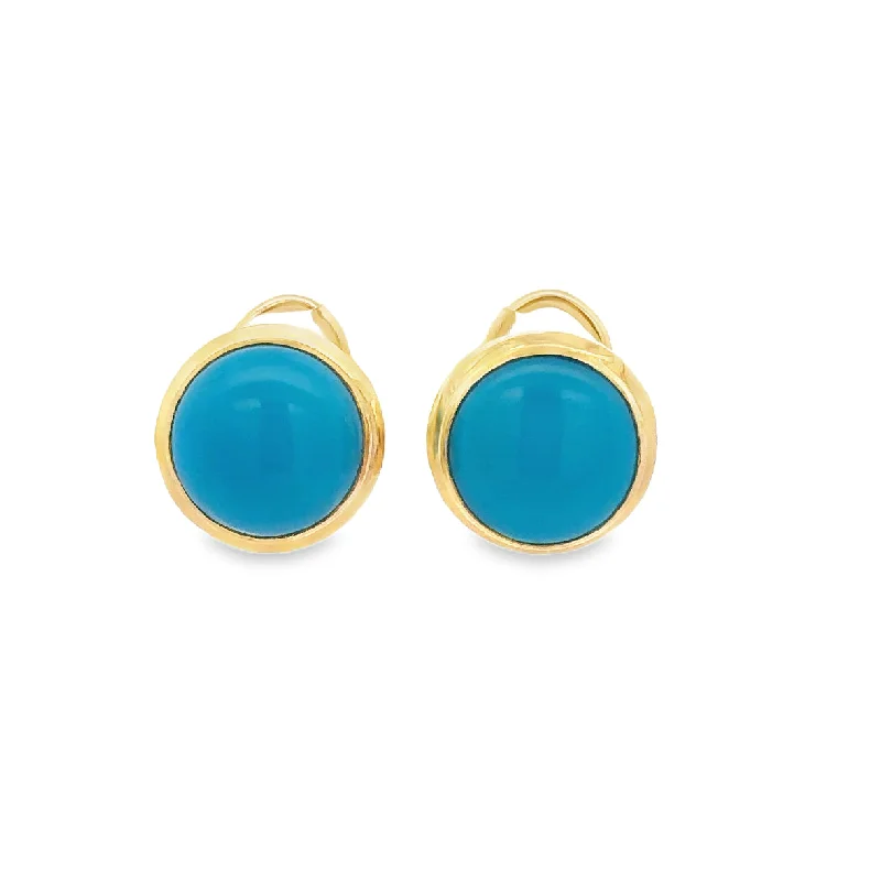 Seasonal Jewelry Deals – Elevate Your Style Round Turquoise Earrings in Yellow Gold