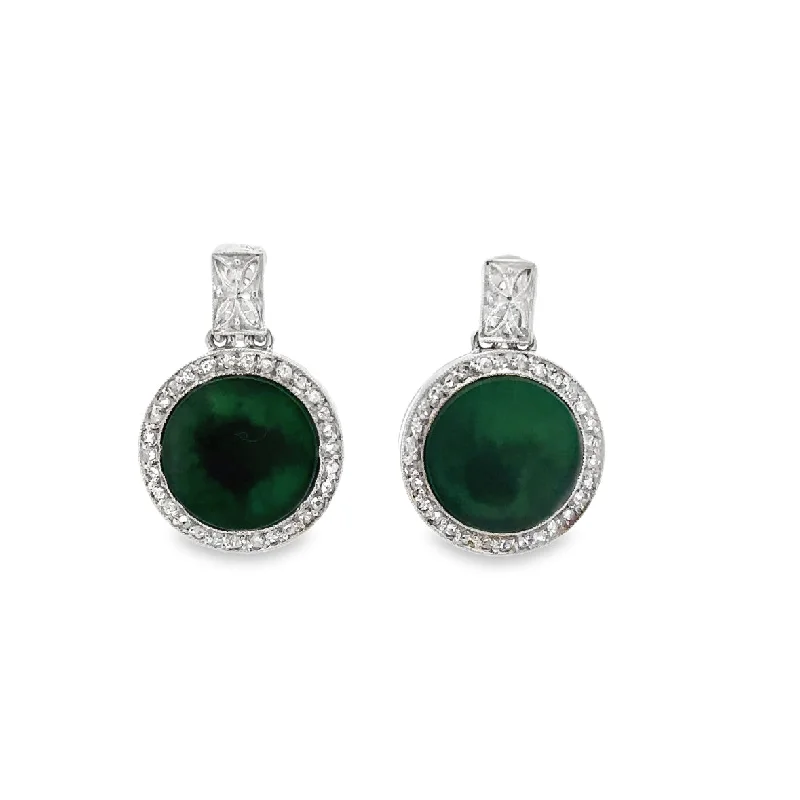 Limited-Time Offer On Elegant Jewelry Pieces Vintage Art Deco Green Onyx and Rose Cut Diamond Earrings in Platinum and White Gold