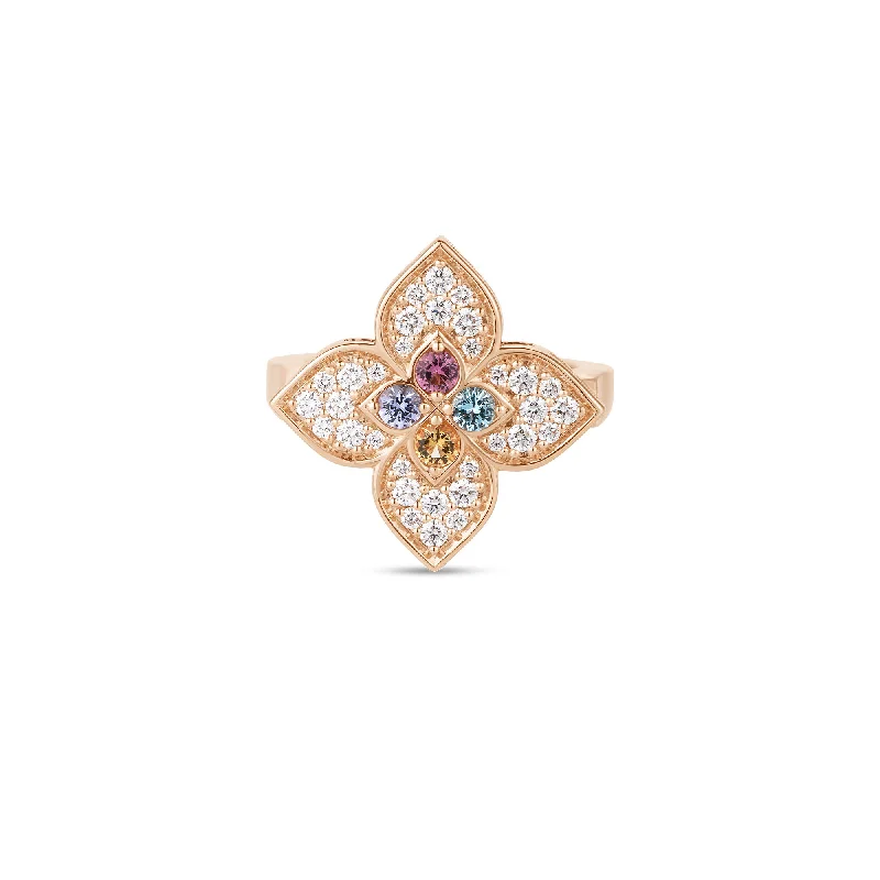 18K ROSE GOLD VENETIAN PRINCESS CARNEVALE SMALL PAVE MIXED STONES FLOWER RING