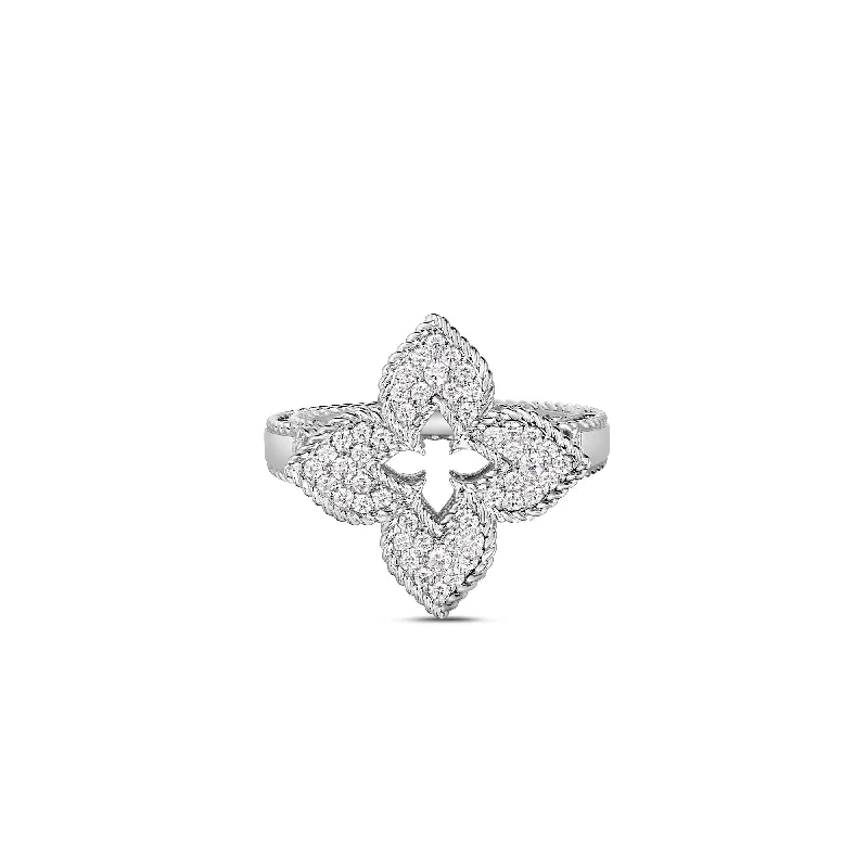 18K WHITE GOLD VENETIAN PRINCESS MEDIUM PAVE DIAMOND FLOWER RING