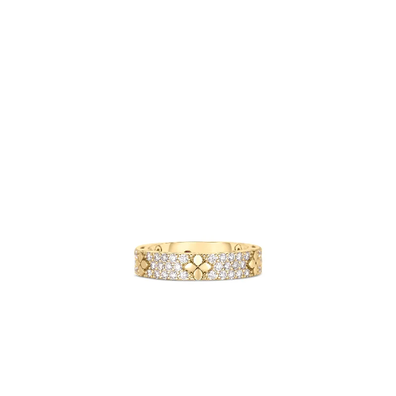 18K YELLOW GOLD LOVE IN VERONA PAVE DIAMOND & POLISHED FLOWER NARROW RING