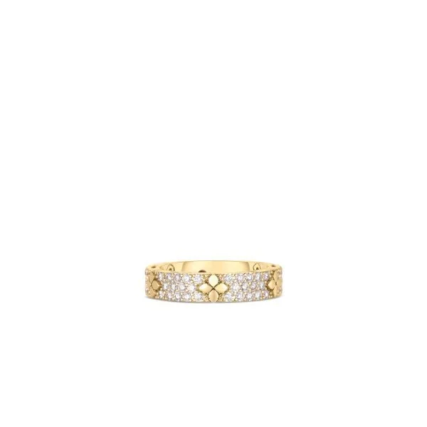 18K YELLOW GOLD LOVE IN VERONA PAVE DIAMOND & POLISHED FLOWER NARROW RING