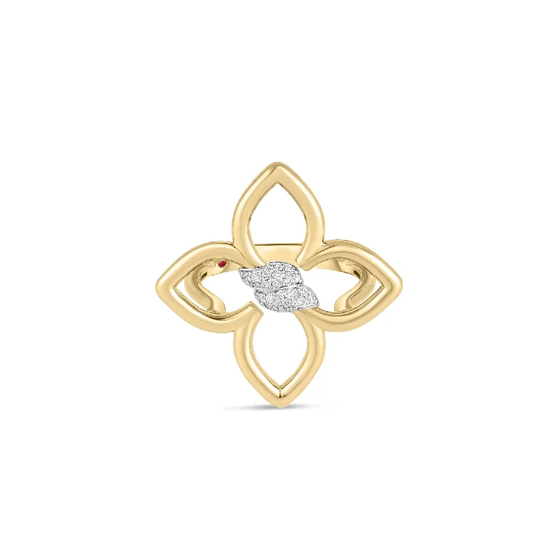 18K YELLOW/WHITE GOLD CIALOMA SMALL DIAMOND FLOWER RING