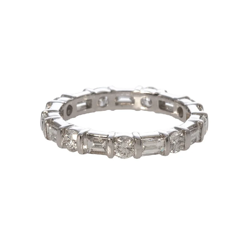 Elegant Jewelry Pieces At Unbelievable Prices Baguette & Round Diamond Bar Set 14K White Gold Eternity Band