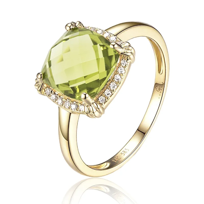 Best-Selling Jewelry Styles Now At Exclusive Discounts Cushion Peridot & Diamond 14K Yellow Gold Ring