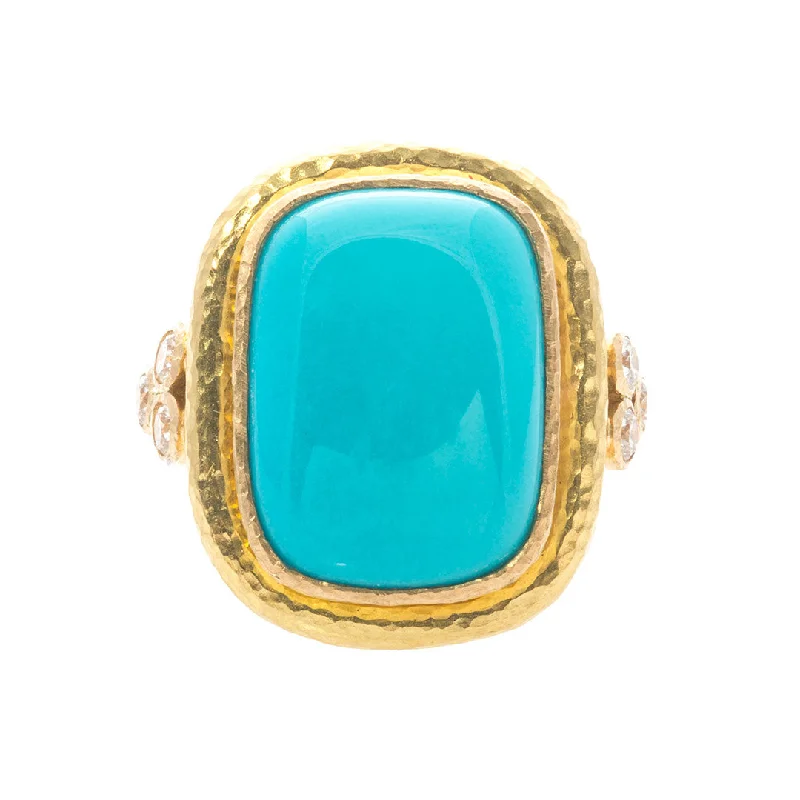 Your Dream Jewelry At Dream Prices – Shop Now Elizabeth Locke Cushion Cabochon Turquoise & Diamond Triad Ring