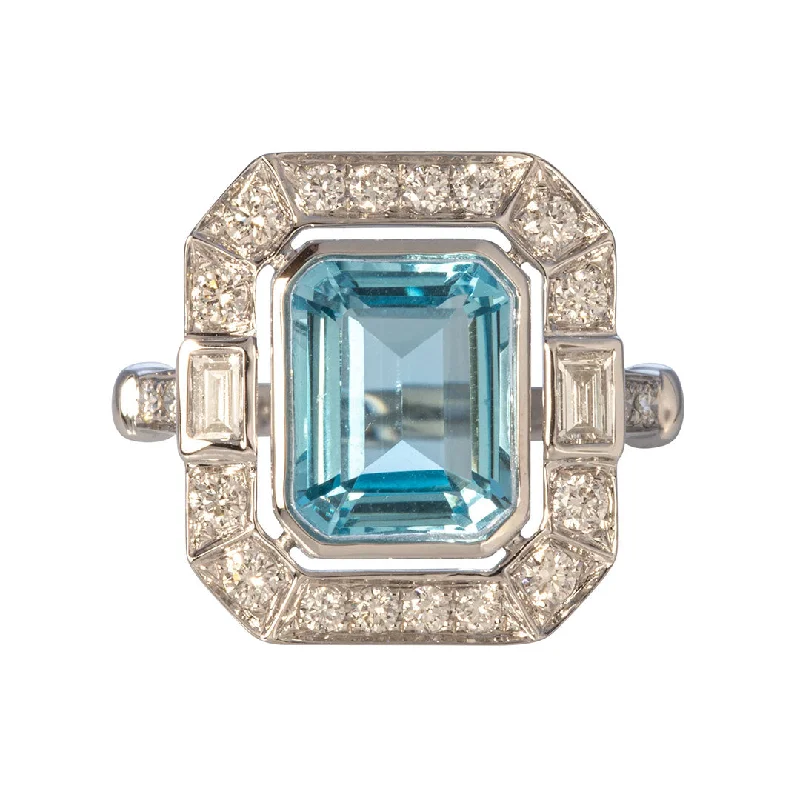 Limited-Time Jewelry Sale – Don't Miss Out On Dazzling Discounts Emerald Cut Blue Topaz & Diamond 18K White Gold Ring