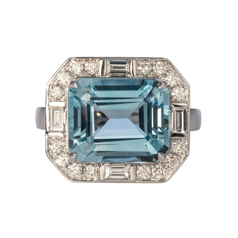 Exclusive Savings On Timeless Jewelry Pieces Emerald Cut Blue Topaz & Diamond 18K White Gold Ring
