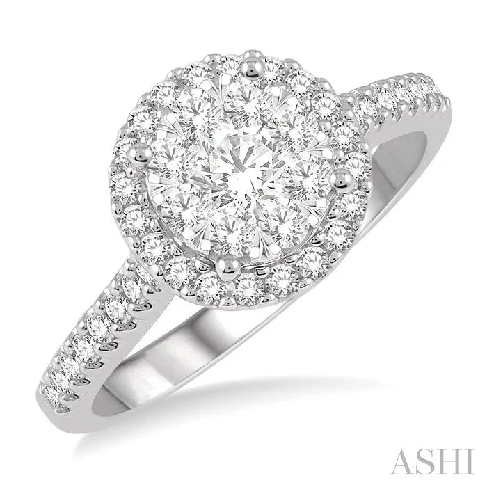 Fashion-Forward Geometric Jewelry For Contemporary Style ROUND SHAPE HALO LOVEBRIGHT ESSENTIAL DIAMOND ENGAGEMENT RING