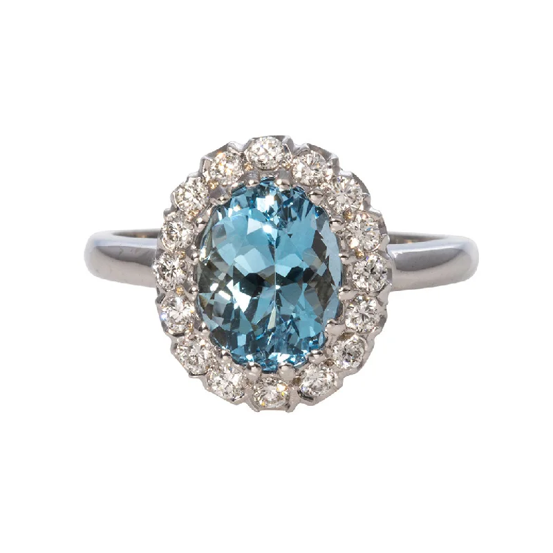Your Perfect Accessory At The Perfect Price Oval Aquamarine & Diamond Cluster 14K White Gold Ring