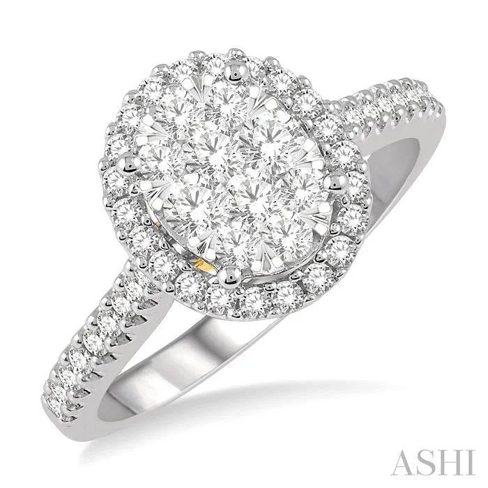 Luxury Jewelry At Unbeatable Discounts OVAL SHAPE HALO LOVEBRIGHT ESSENTIAL DIAMOND ENGAGEMENT RING