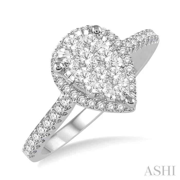 Grab Stylish Jewelry Before The Sale Ends PEAR SHAPE HALO LOVEBRIGHT ESSENTIAL DIAMOND ENGAGEMENT RING