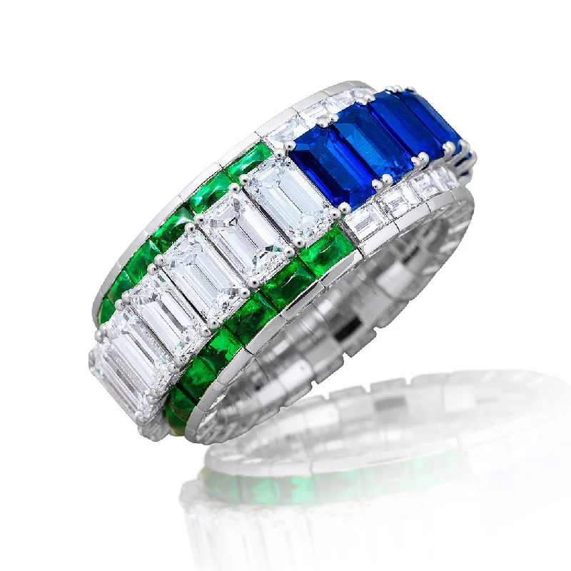 Dainty Floral Jewelry For Feminine Elegance Picchiotti Diamond, Sapphire & Emerald 18K Gold Xpandable Ring