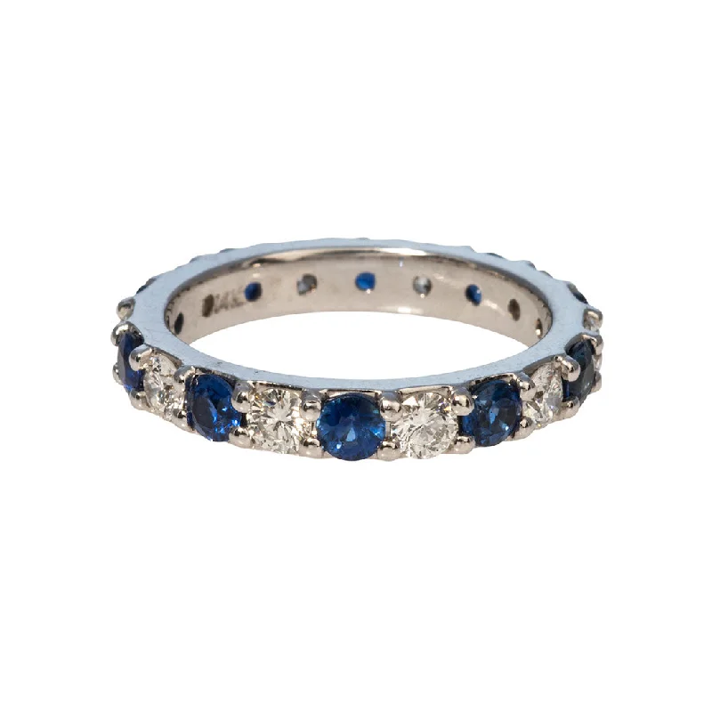 Luxury Handcrafted Jewelry For Elegant Looks Round Sapphire & Diamond 14K White Gold Eternity Band