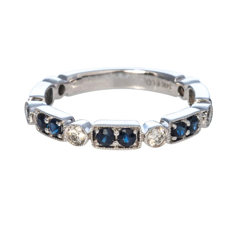 Dainty And Elegant Jewelry Now At Reduced Prices Sapphire & Diamond 14K White Gold Milgrain Band