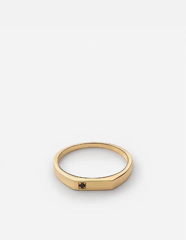 Thin Geo Black Diamond Ring, Gold Vermeil