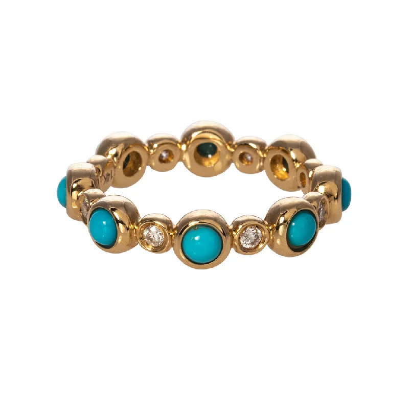 Trending Jewelry Now Available At Exclusive Prices Turquoise & Diamond 14K Yellow Gold Eternity Band