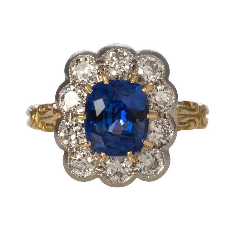 Bold And Beautiful Jewelry Now At Irresistible Prices Victorian Style 2.37ct Cushion Sapphire & Diamond Cluster Milgrain Ring