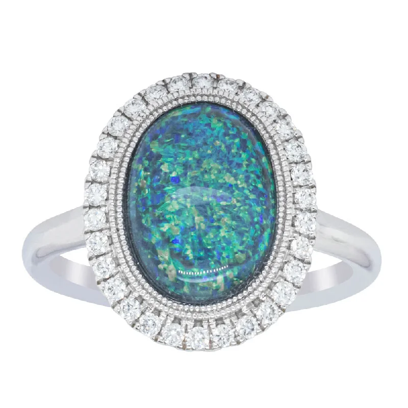 Get Ready To Sparkle – Special Jewelry Discounts 18ct White Gold 2.51ct Opal & Diamond Halo Ring Get Ready To Sparkle – Special Jewelry Discounts 18ct White Gold 2.51ct Opal & Diamond Halo Ring