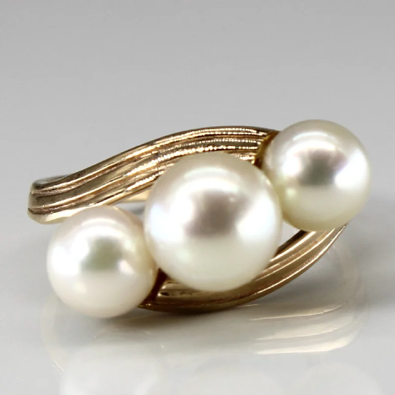 Fashion-Forward Geometric Jewelry For Contemporary Style Bypass Three Stone Pearl Ring | SZ 7.25 |
