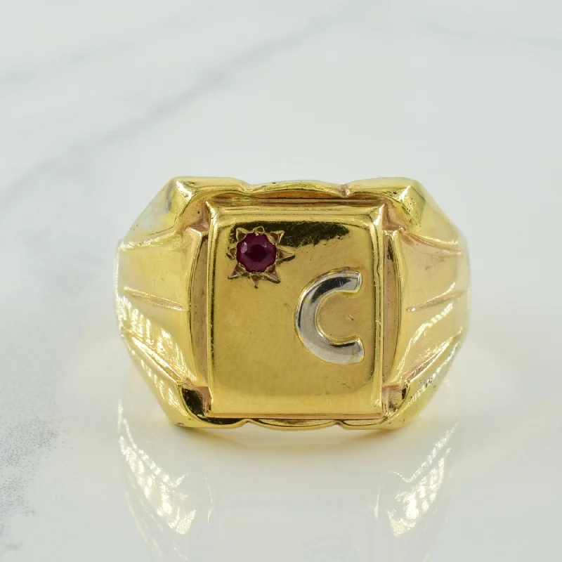 Luxury Jewelry At Unbeatable Discounts 'C' Initialed Ruby Signet Ring | 0.06ct | SZ 12.25 | Luxury Jewelry At Unbeatable Discounts 'C' Initialed Ruby Signet Ring | 0.06ct | SZ 12.25 |
