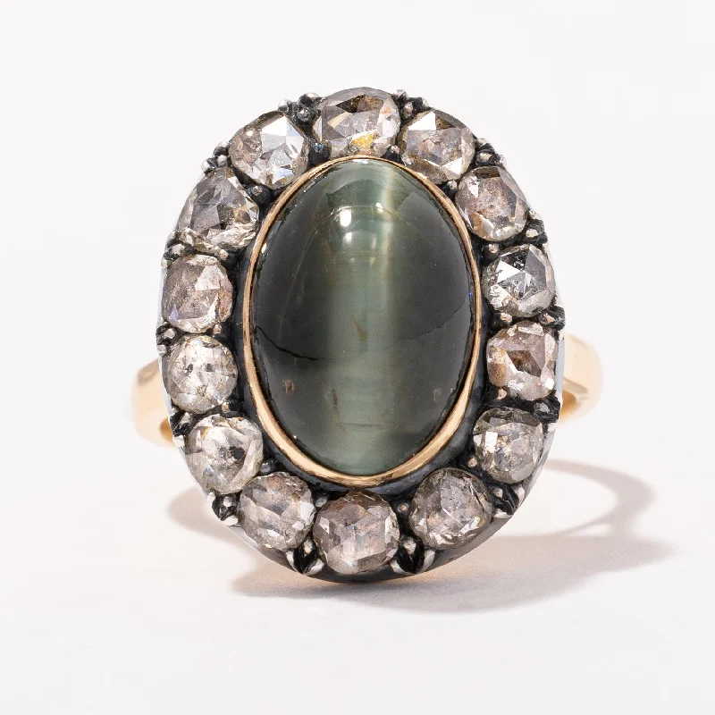 Exclusive Jewelry Sale – Shine For Less Antique Cat's Eye Chrysoberyl & Rose Cut Diamond Ring | 6.90ct, 1.12ctw | SZ 6.75 |