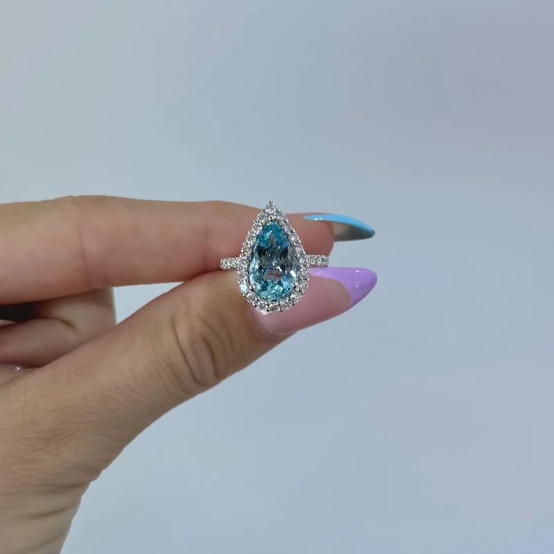 Don't Miss Out On Jaw-Dropping Jewelry Discounts Pear Aquamarine and Diamond Ring