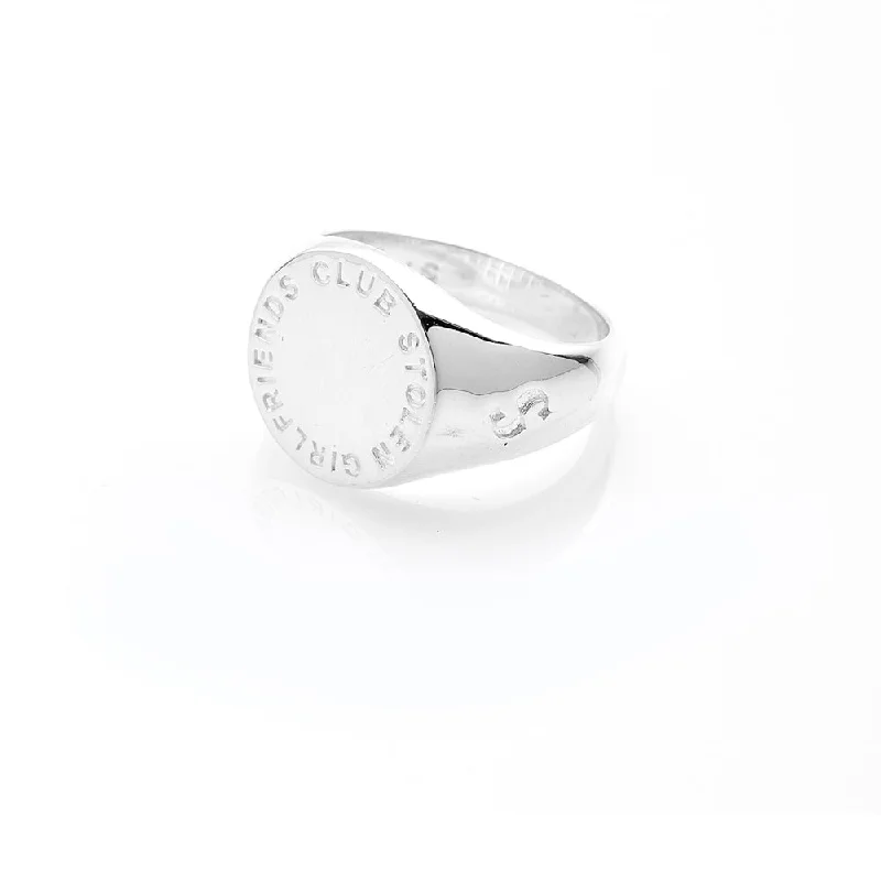 Handmade Pearl Jewelry For Timeless Elegance Stolen Girlfriends Club Text Logo Sovereign Ring - Sterling Silver Handmade Pearl Jewelry For Timeless Elegance Stolen Girlfriends Club Text Logo Sovereign Ring - Sterling Silver