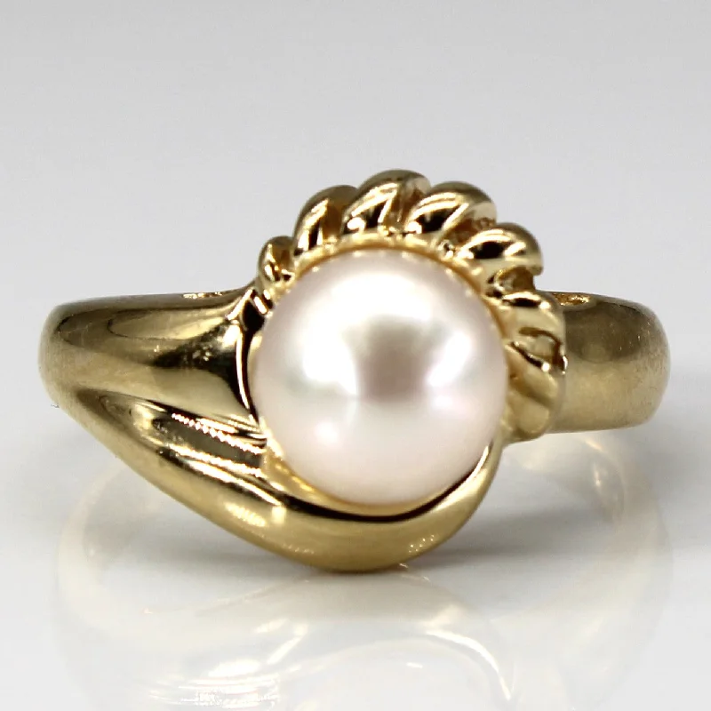 Clearance Sale On High-End Jewelry Collections Swirl Design Gold Ring with Pearl | SZ 7 |